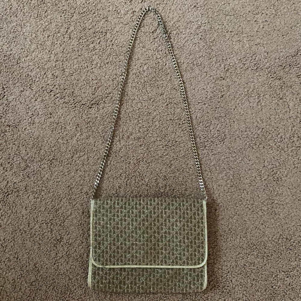 D1006 Christian Dior trotter oblique light gold and champagne color evening bag